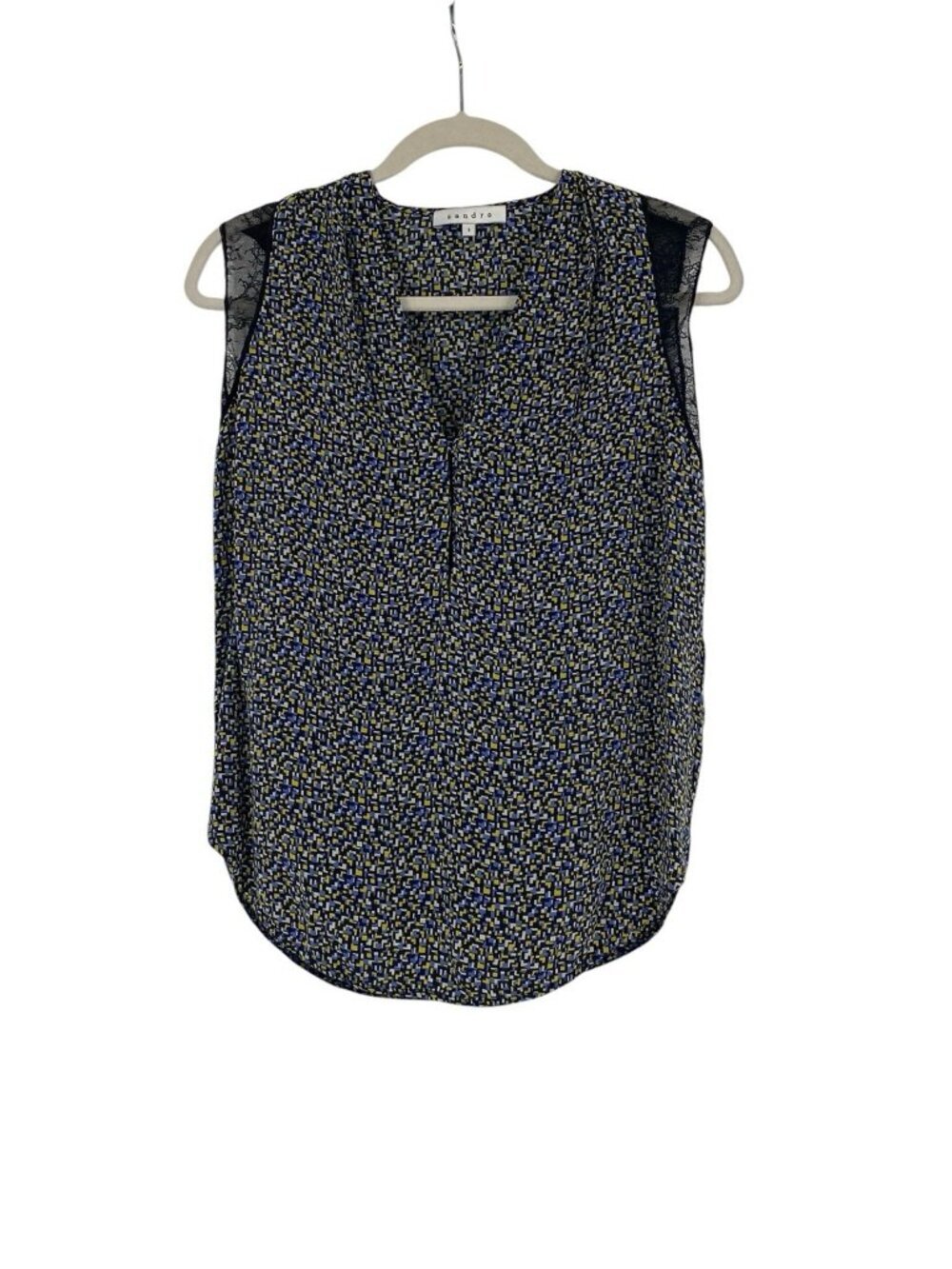Sandro Size Small / 1 Blouse Multicolor Geometric 100% Silk V-Neck Sleeveless